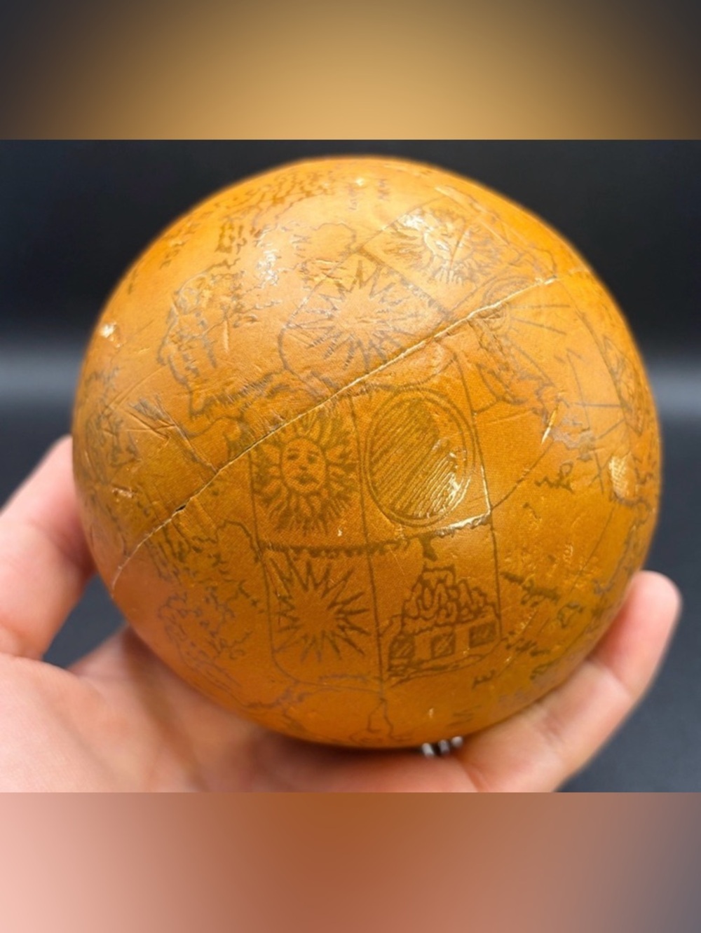 Vintage Handmade Leather Wrapped Celestial Nautical Map Motif Sphere, Decor